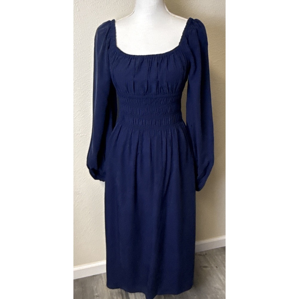Hill House Jasmine Nap Dress Midi Small Navy Blue Lyocell Boho Timeless Staple - Picture 2 of 10